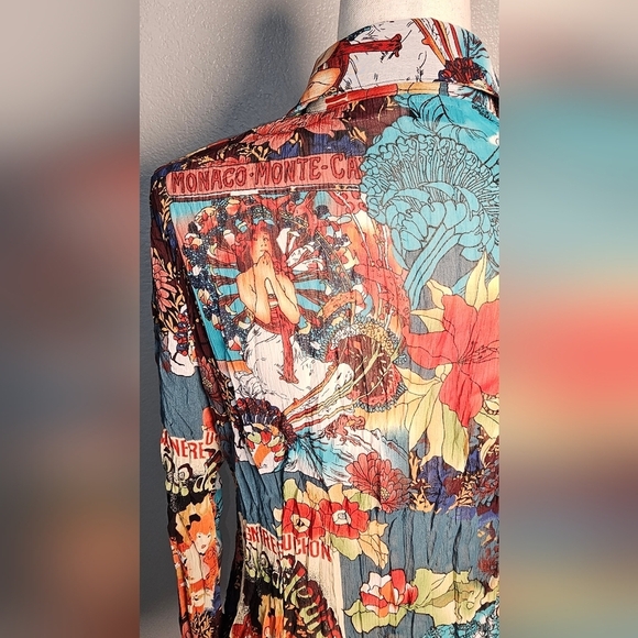 Vintage Claudia Richards Colorful Comic Print Shirt with flowy ribbons Size Lg - Picture 5 of 10